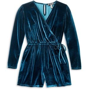Aqua Girls Velvet Long Sleeve Dressy Romper Teal Size M 10